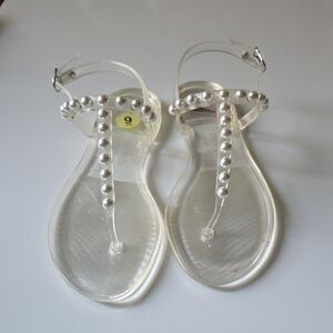 STUART WEITZMAN Pearl-Embellished‎ Clear Sandals
